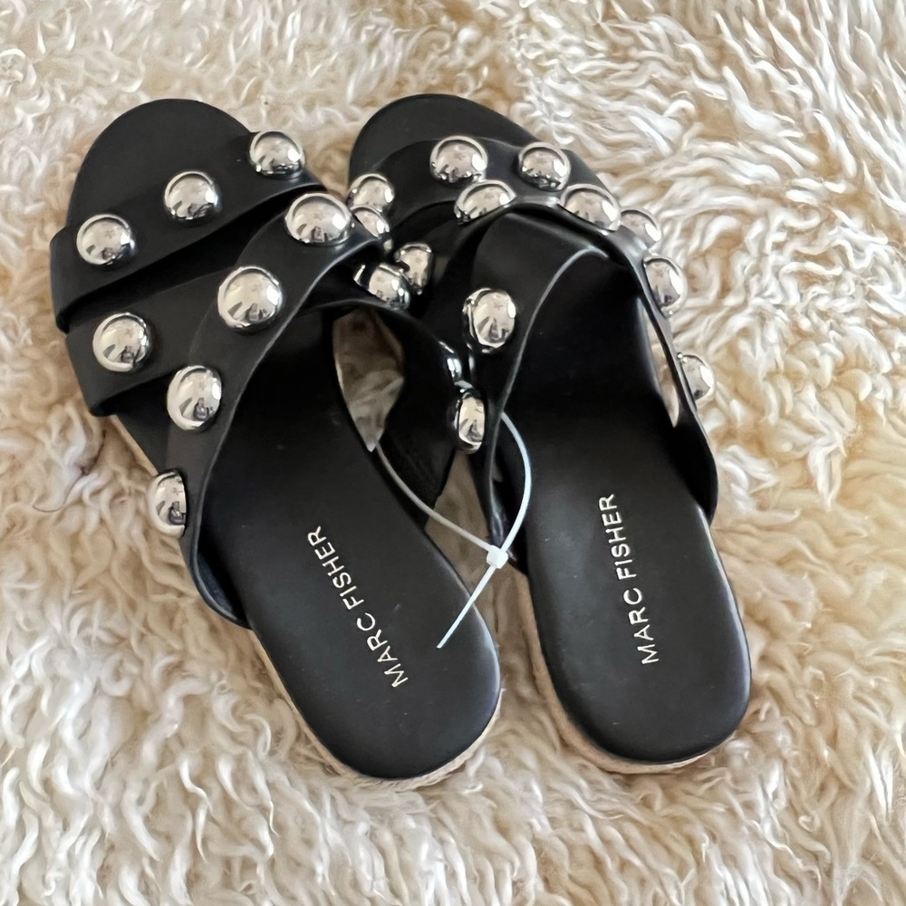 Marc Fisher Prisca Ball Stud Slide Sandals Black - Picture 3 of 5